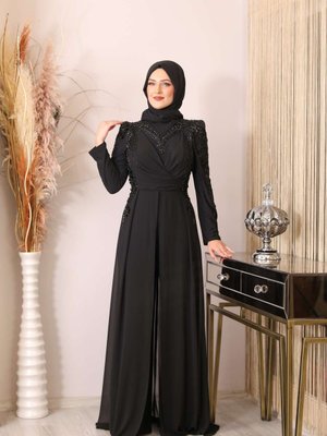 Boncuk İşlemeli Güneş Tulum Siyah