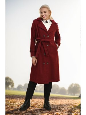 Bordo Hermes Kaşe Kuşaklı Kaban Bordo Hermes Kaşe Kuşaklı Kaban