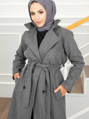 Düğmeli Kaban Gri