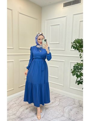 Yakası Büzgü Detaylı Ayrobin Elbise