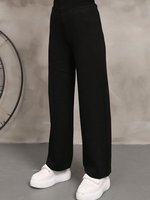 Siyah Yüksek Bel Bol Paça Triko Pantolon Siyah Yüksek Bel Bol Paça Triko Pantolon