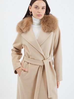 Kruvaze Yaka Kürk Detaylı Kaban