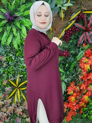 Kadın Yanları Zincir Şerit Detaylı Tesettür Tunik