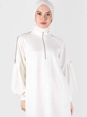 Deri Şerit Detaylı Fermuarlı Tunik