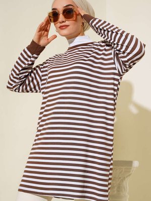Terletmeyen Ince Kumaş Mevsimlik Çizgili Tunik