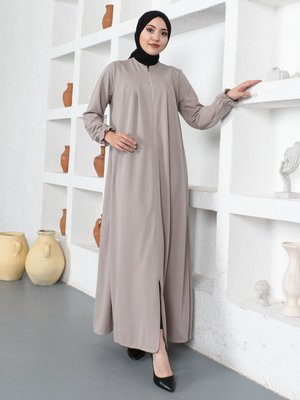 Bej Fermuarlı Ferace