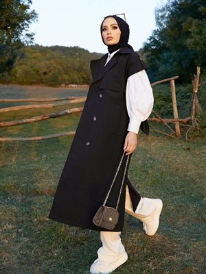 Kolsuz Oversize Kuşaklı Trençkot Siyah
