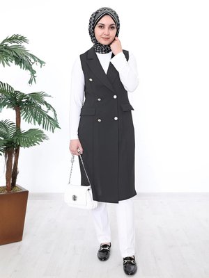 Dört Düğme Kruvaze Uzun Yelek