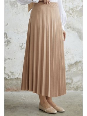 Bej Luisa Beli Lastik Piliseli Etek Bej Luisa Beli Lastik Piliseli Etek