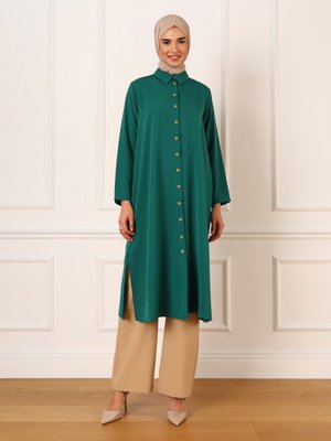Aerobin Cep Detaylı Uzun Boy Tunik Zümrüt