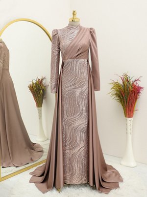 Önü Drapeli Simli Abiye Elbise Önü Drapeli Simli Abiye Elbise