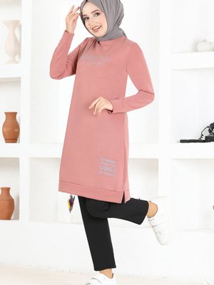 Baskılı Tunik Gül Kurusu Baskılı Tunik Gül Kurusu