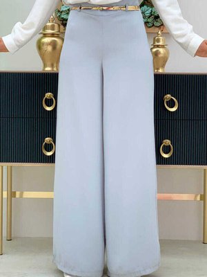 Fermuarlı Kemer Aksesuarlı Pantolon Etek Gri