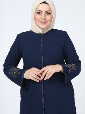 Nakışlı Gizli Fermuarlı Ferace Lacivert Nakışlı Gizli Fermuarlı Ferace Lacivert