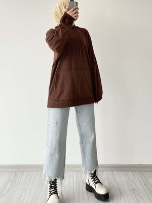 Kapüşonlu Karpuz Kol Sweatshirt