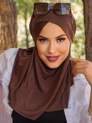 Kahverengi Desenli Hazır Şal Eşarp