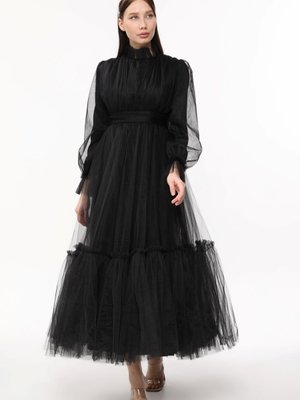 Hayal Tül Büzgü Detaylı Abiye Elbise