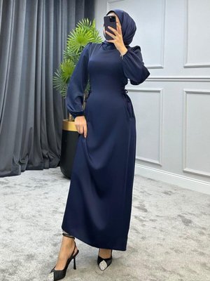 Elenor Belden Bağlamalı Saten Elbise Lacivert Elenor Belden Bağlamalı Saten Elbise Lacivert