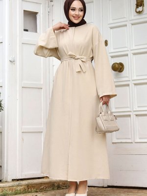 Yarasa Kol Beli Kuşaklı Ferace Bej