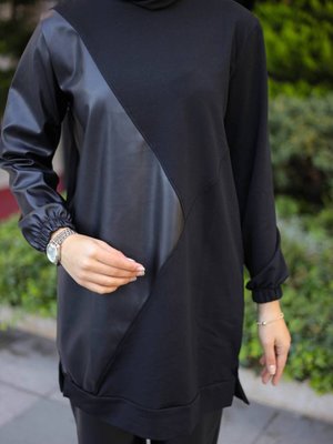 Deri Detaylı Tunik