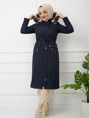 Kadın İçi Kürklü Bondit Kumaş Su Geçirmez Kışlık Mont Fermuarlı Özaltay