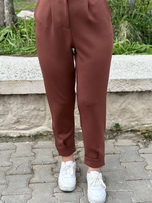 Kahve Paçası Fermuarlı Scuba Pantolon