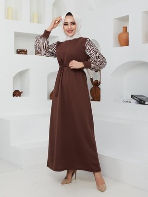 Zebra Desenli Uzun Boy Elbise