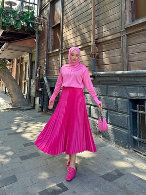 Saten Kumaş Pileli Etek