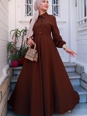 Kuşaklı Mevlana Elbise Kahverengi