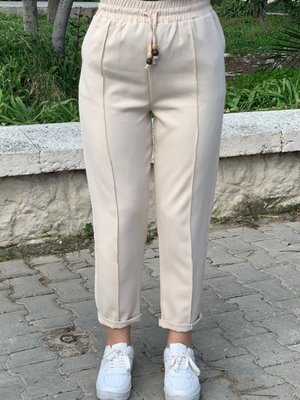 Bej Duble Paça Çimalı Pantolon