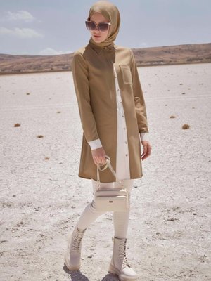 İki Renkli Cep Detaylı Tunik