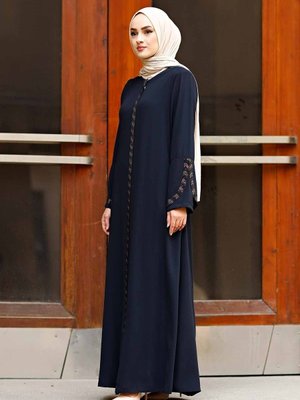 Büyük Beden Taş Şeritli Koldan Detaylı Lazer Taşlı Krep Kumaş Ferace