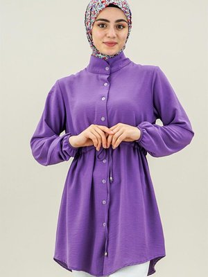 Hakim Yaka Beli Bağcıklı Tunik Mor Hakim Yaka Beli Bağcıklı Tunik Mor