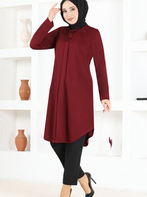Düğme Detay Tunik Bordo Düğme Detay Tunik Bordo