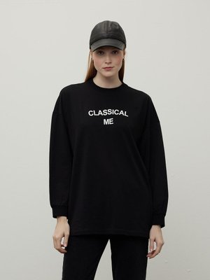 Manşetli Baskılı Sweatshırt Classıcal Siyah