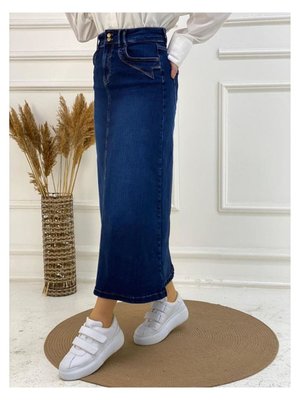 Cep Detaylı Denim Koyu Mavi