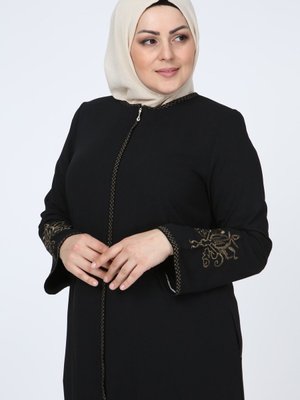 Nakışlı Gizli Fermuarlı Ferace Siyah Nakışlı Gizli Fermuarlı Ferace Siyah