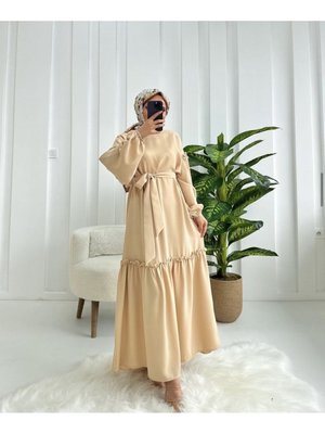 Bej Büzgüdetaylı Elbise Bej Büzgüdetaylı Elbise