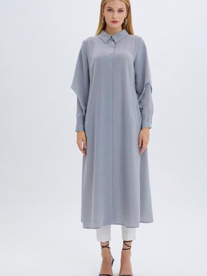 Gömlek Yaka Bel Bağlamalı Gri Giy Çık Gç