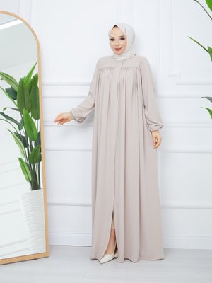 İslami Ferace Robalı Büzgülü Medine İpeği Tam Tesettür