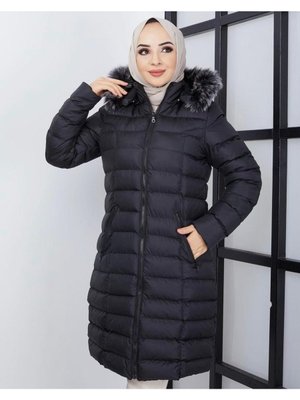 Siyah Kapüşonlu Şişme Mont