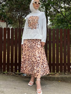 Krem Baskılı Pilise Etekli Scuba Krep Takım