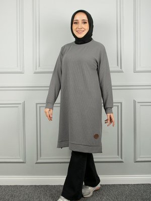 Gri Etiketli Örme Kaşkorse Uzun Tunik