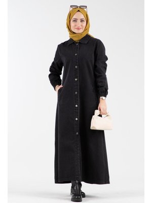 Siyah Boydan Düğemli Kot Kap Siyah Boydan Düğemli Kot Kap