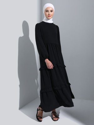 Siyah Aerobin Fırfır Detaylı Elbise