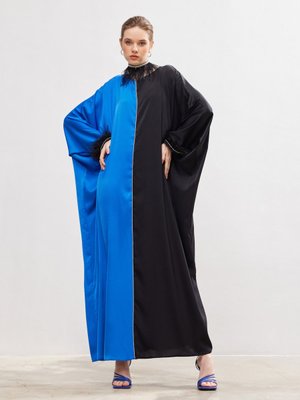 Silk Touch Two Color Kaftan Siyah Mavi