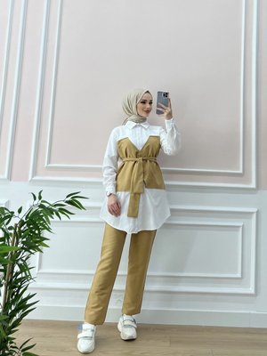 Gömlek Detaylı Takım Camel