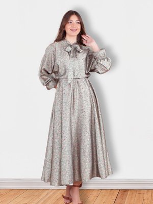 Çiçek Desenli Yarasa Kol Saten Abiye Elbise