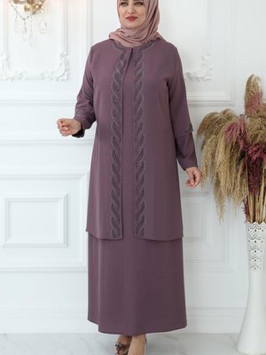 Kristal Taşlı Abiye Elbise Gül Kurusu