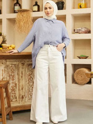 Bağcıklı Bol Paça Pantolon Beyaz